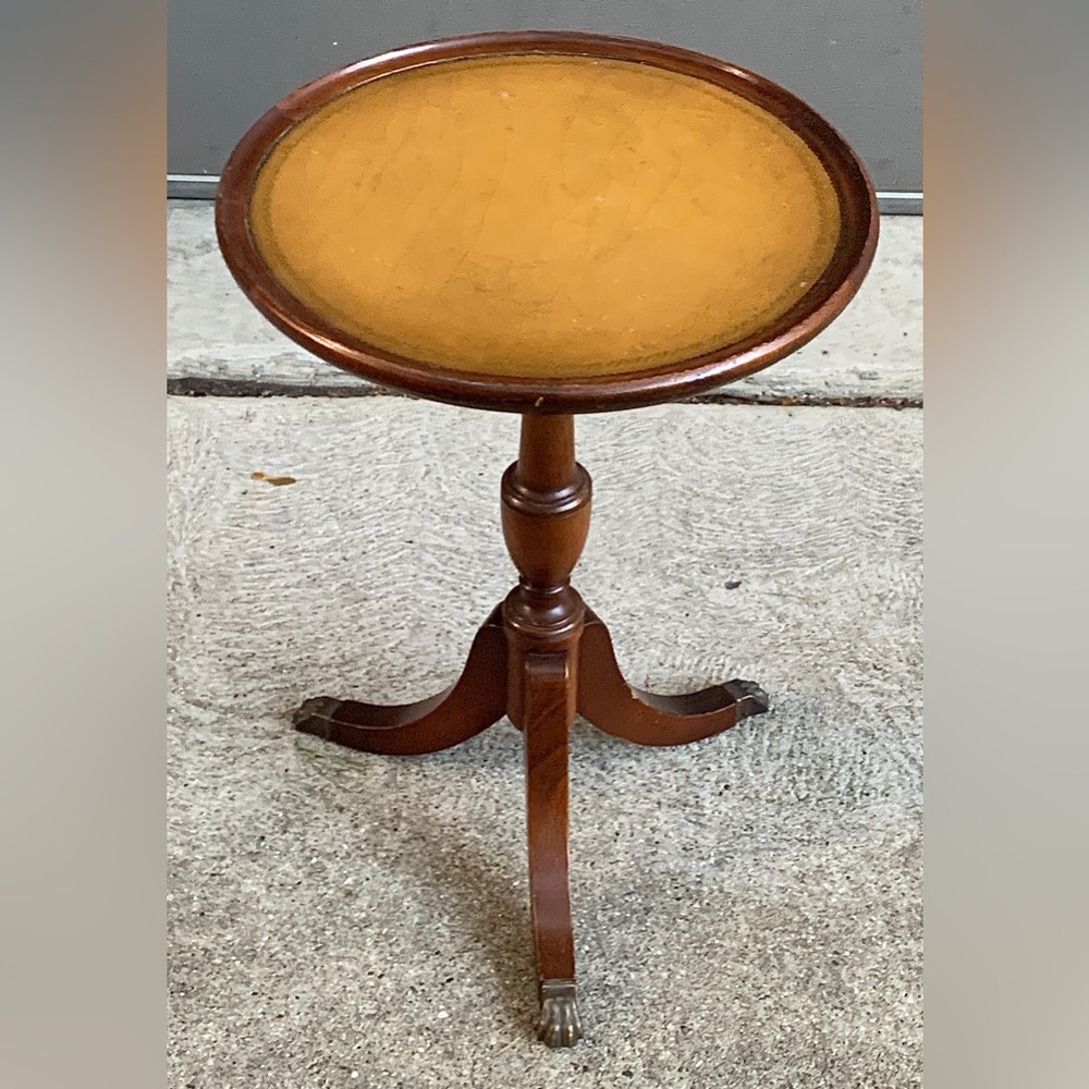 Early 20th Century Imperial Furniture 3 Legged Leather Top Round Wine Table